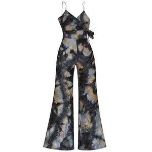 Metallic Galaxy Wide Leg Wrap Jumpsuit L Festival Glam